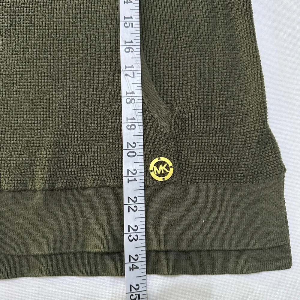 Michael Kors Waffle Knit Hoodie M Olive Green Logo Pullover Quite Luxury Preppy